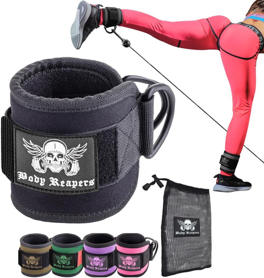 Gym Ankle Cuff Cable Attachment with Adjustable Strap, Durable Double D-Rings & Cushioned Design for Glute, Leg & Lower Body Exercises, Comfortable Workout Straps & Ankle Cuff
