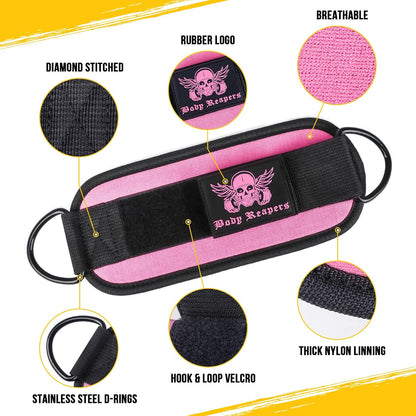 Gym Ankle Cuff Cable Attachment with Adjustable Strap, Durable Double D-Rings & Cushioned Design for Glute, Leg & Lower Body Exercises, Comfortable Workout Straps & Ankle Cuff