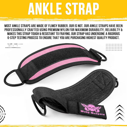 Gym Ankle Cuff Cable Attachment with Adjustable Strap, Durable Double D-Rings & Cushioned Design for Glute, Leg & Lower Body Exercises, Comfortable Workout Straps & Ankle Cuff
