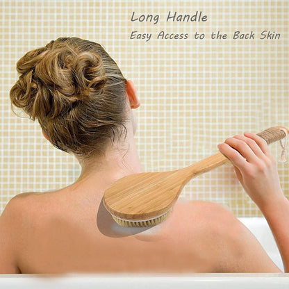 Dry Brushing Body Brush, Wooden Handle, Natural Bristles, 2Pcs-Set | Medium Strength Body Scrub Brush, Gentle Exfoliator, Cellulite Reduction, Enhances Blood Circulation, Reveals Glowing Skin