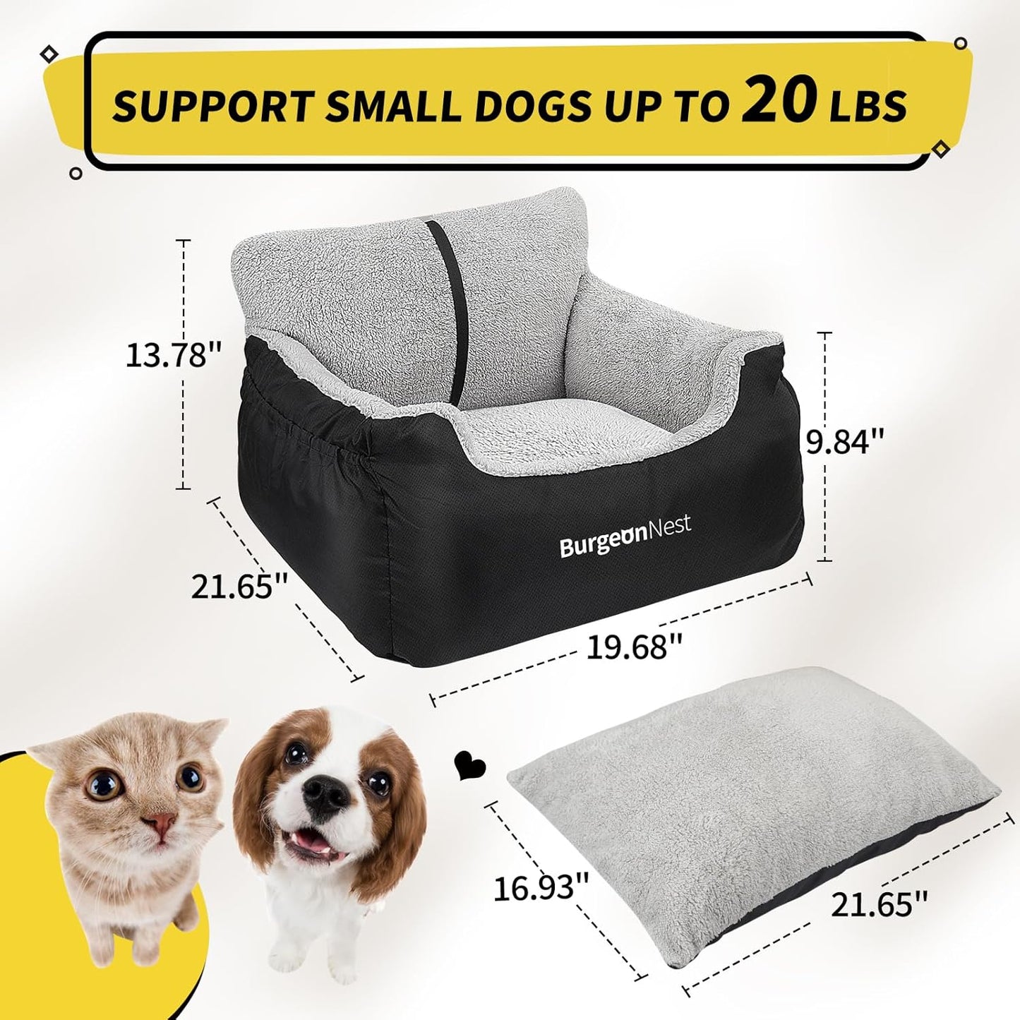 Dog Car Seat for Small Dogs & Cats under 25 Lbs,Black