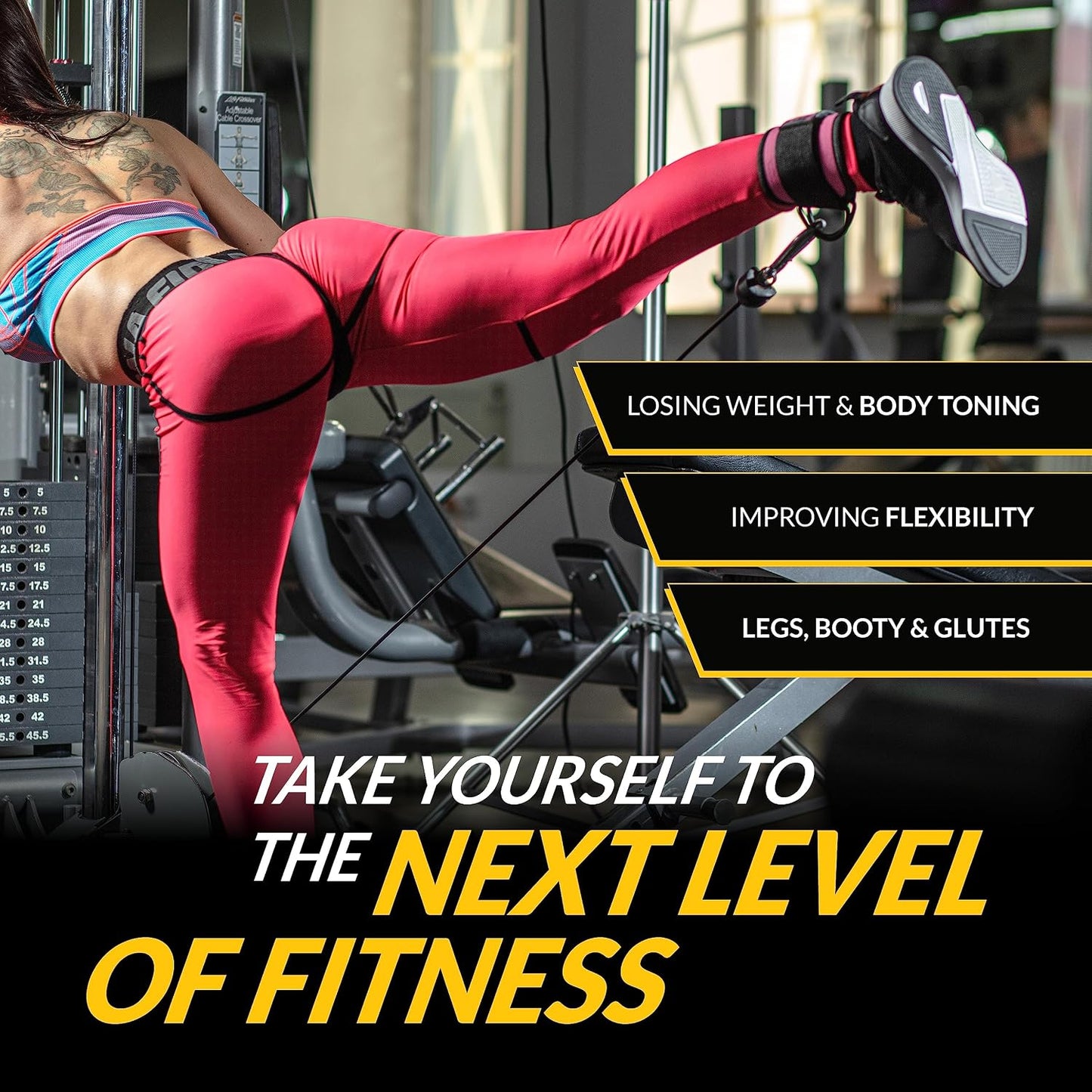 Gym Ankle Cuff Cable Attachment with Adjustable Strap, Durable Double D-Rings & Cushioned Design for Glute, Leg & Lower Body Exercises, Comfortable Workout Straps & Ankle Cuff