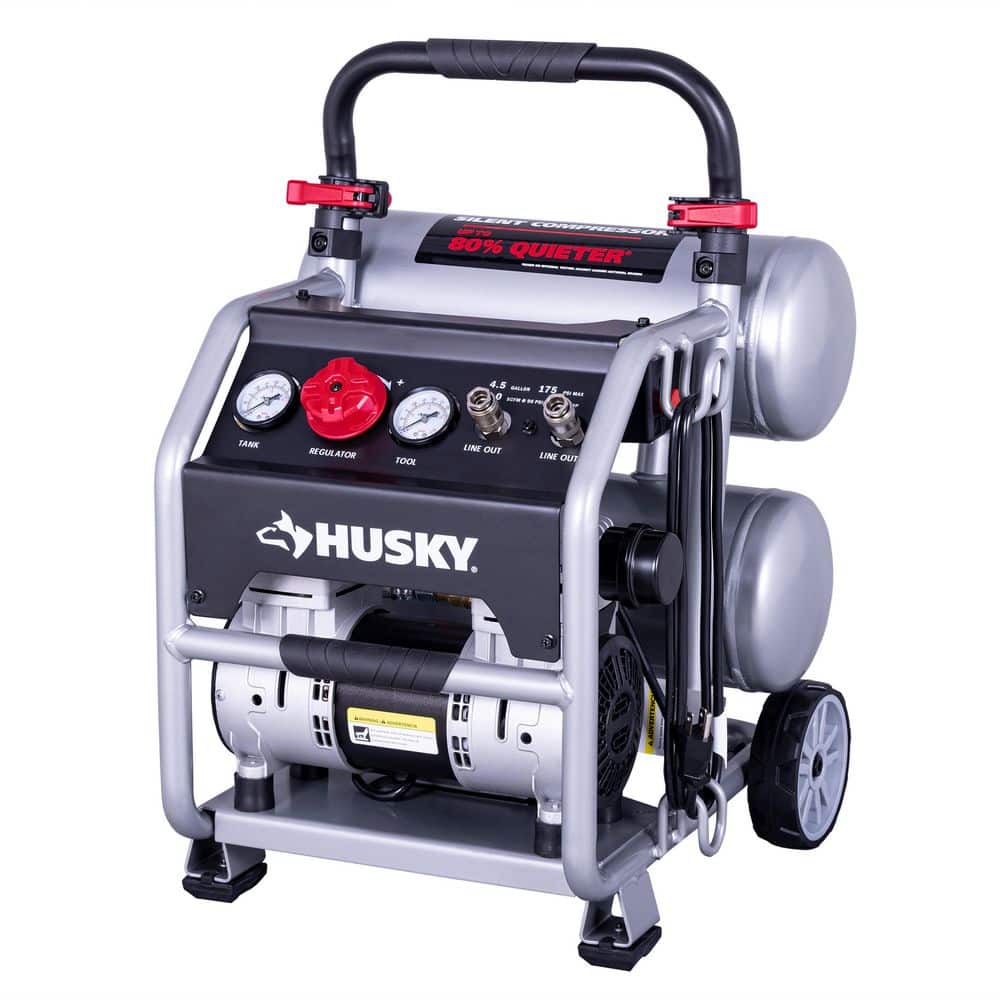 4.5 Gal. 175 PSI Portable Electric Oil-Free Quiet Twin Stack Jobsite Air Compressor W/Rubber Wheels and 2-Quick Couplers