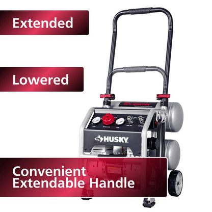 4.5 Gal. 175 PSI Portable Electric Oil-Free Quiet Twin Stack Jobsite Air Compressor W/Rubber Wheels and 2-Quick Couplers